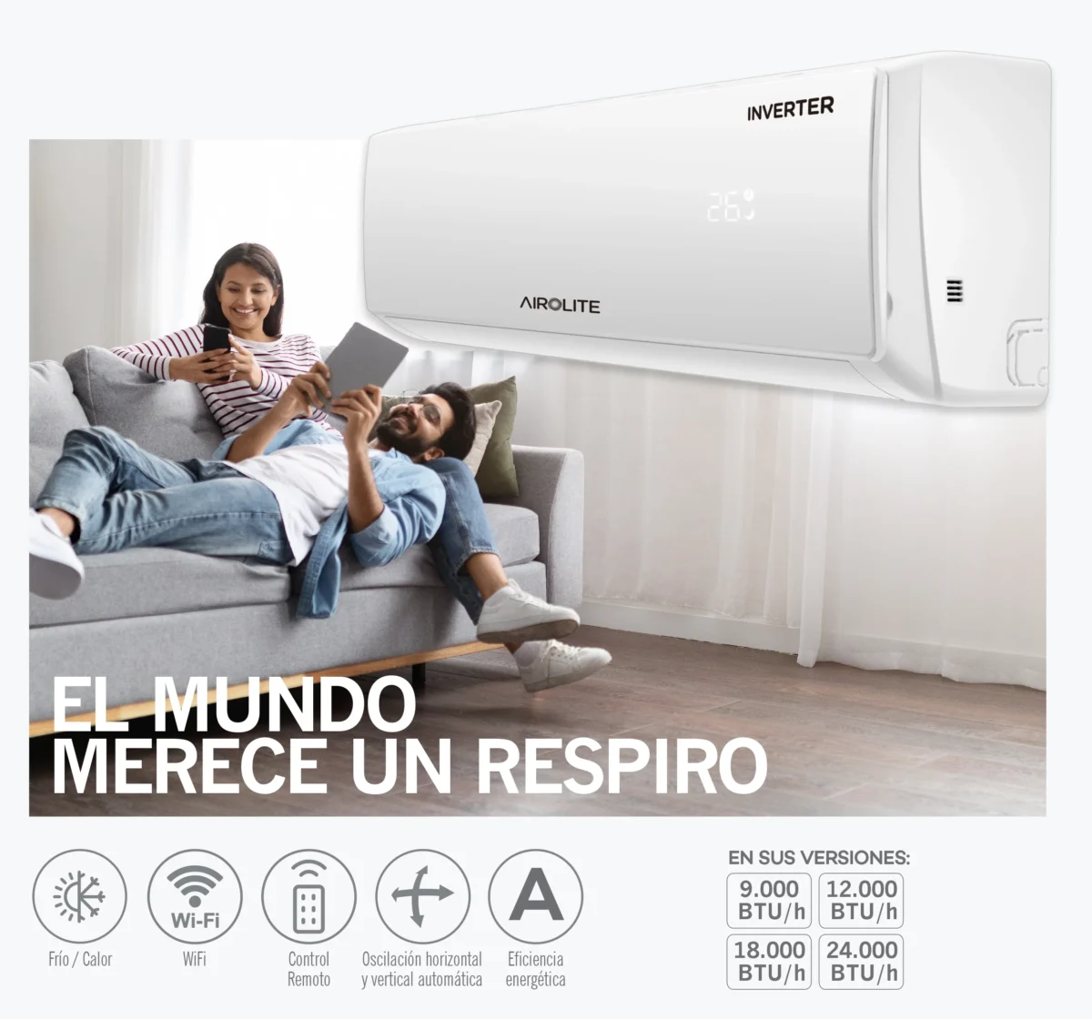 Equipo Airolite 9000 BTU Inverter con instalación básica en Climaair